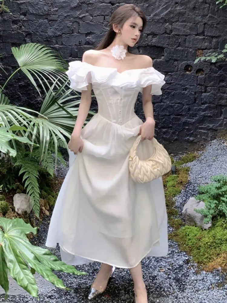 jinran Women Summer Vintage Chic Midi Dresses Off Shoulder A-Line Wedding Vestidos New Fashion Elegant Birthday Party Prom Dress