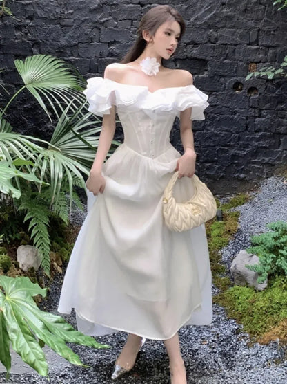 jinran Women Summer Vintage Chic Midi Dresses Off Shoulder A-Line Wedding Vestidos New Fashion Elegant Birthday Party Prom Dress