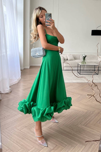 jinran Female Sexy Solid Ruffle Hem Sling Long Dress Women Fashion Sleeveless A Line Dresses New Spring Lady Evening Party Vestido