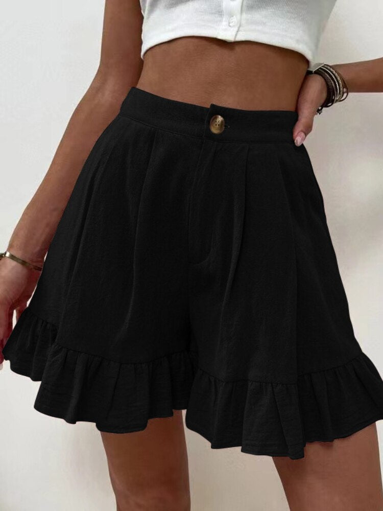 jinran 2022 Summer New Women's High Waist Ruffled Shorts Casual Wide-leg Loose Pants Skirt Women's Sports Pants Women Clothing Casual