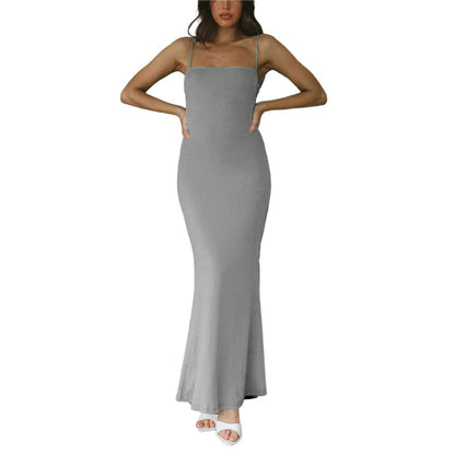 jinran Women Sling Long Dress, Sleeveless Off Shoulder Solid Color Ruffle Party Club Summer Spring Dress