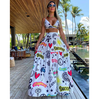 jinran 2024 Dress Women Summer V Neck Spaghetti Strap Floral Sleeveless Casual Split Long Maxi Dress Halter Cover Up