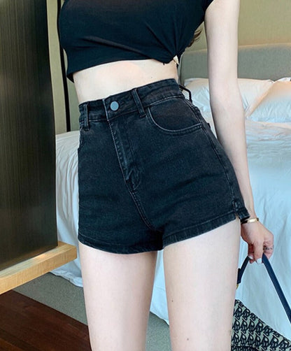 jinran White Jean Shorts Women Summer High Waisted Solid Hot Short Jeans for Ladies Elastic High Waist Denim Shorts Women Summer