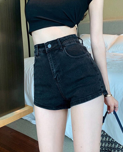 jinran White Jean Shorts Women Summer High Waisted Solid Hot Short Jeans for Ladies Elastic High Waist Denim Shorts Women Summer