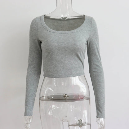 jinran White Black Tops Women O Neck Long Sleeve TShirt Ribbed Sexy Cropped Tops 2024 Spring Casual Skinny Slim Basic T Shirts Woman
