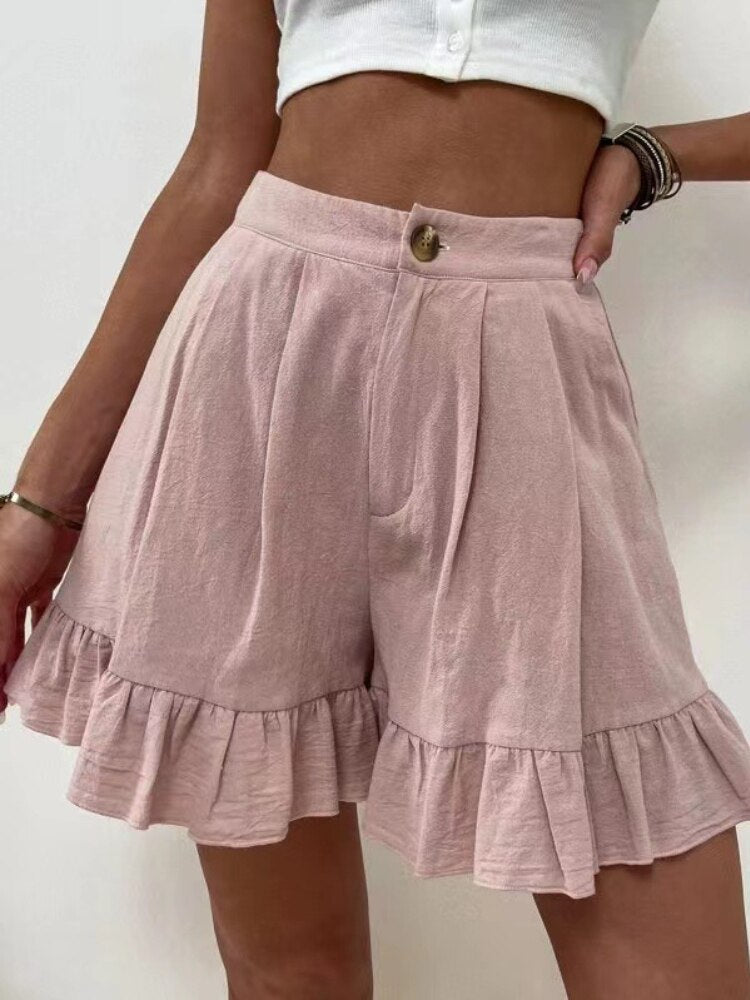 jinran 2022 Summer New Women's High Waist Ruffled Shorts Casual Wide-leg Loose Pants Skirt Women's Sports Pants Women Clothing Casual