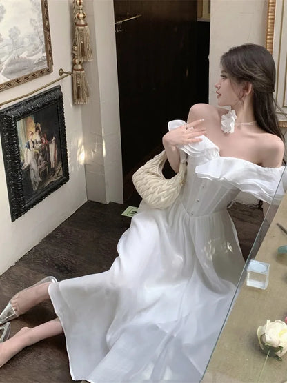 jinran Women Summer Vintage Chic Midi Dresses Off Shoulder A-Line Wedding Vestidos New Fashion Elegant Birthday Party Prom Dress