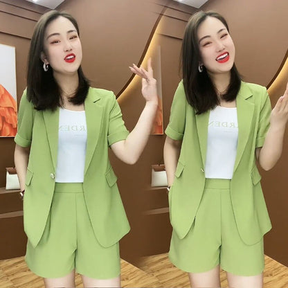 jinran 2022 Summer New Elegant Women's Shorts Suit Casual Short Sleeve Jacket Blazer Shorts Two Piece Set Office Work Suit Coverall