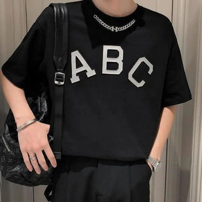 Oversized Essential T-Shirt for Women Tee Shirt Men Short Sleeve Flocking ABC Letter Hip Hop Top Loose Unisex Streetwear