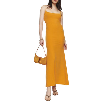 jinran Women Sling Long Dress, Sleeveless Off Shoulder Solid Color Ruffle Party Club Summer Spring Dress