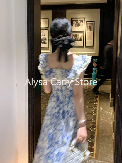 jinran Elegant Korean Fairy Long Dress Women Sexy Ruffles Party Slip Floral Dress Korean Style Summer Dress Female 2024 Casual Fashion