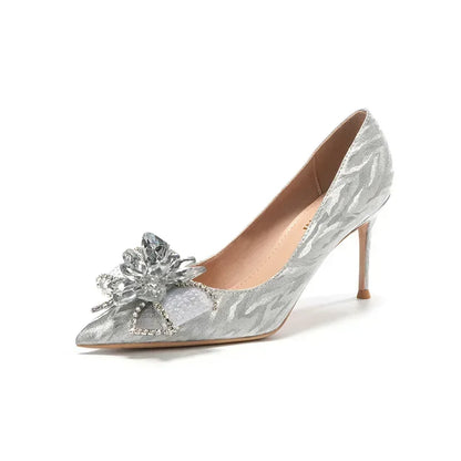 jinran New Wedding Shoes with Thin Heels and Pointed Western Crystal Bridal Shoes Cinderella Bridesmaids High Heels