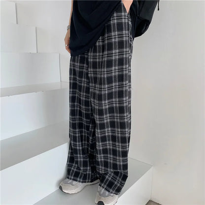 Spring Men Pants Black Women Plaid Trousers Casual Oversize Loose Wide Leg Trouser Harajuku Hip-hop All-match Streetwear S-4XL