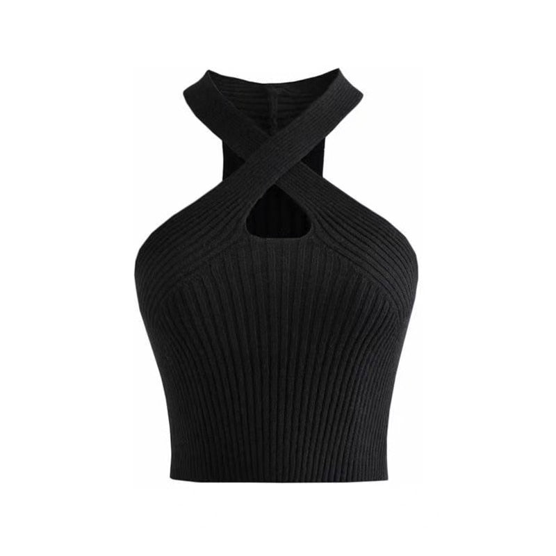 jinran Fashion Women Cross Halter Tops Female Off Shoulder Crop Tops Knitted Strappy Sexy Tank Tops Tops For Women 2022 Summer