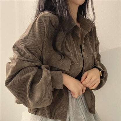 jinran Corduroy Shirt for Woman Elegant Chic Woman Shirt Double Pocket Shirt Coat Autumn and Winter New Casual Jacket Korean