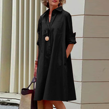 jinran Elegant Women Solid Shirt Dress Summer Casual Turn-down Collar Long Sleeve Midi Dresses Fashion Print Streetwear Dress Vestidos