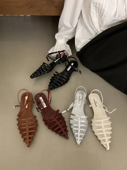 jinran Elegant Women Sandals Pointed Toe Summer Dress Shoes Ankle Strap Party Pumps Size 35-39 Party Sandals Flat Low Heels Size 35-39