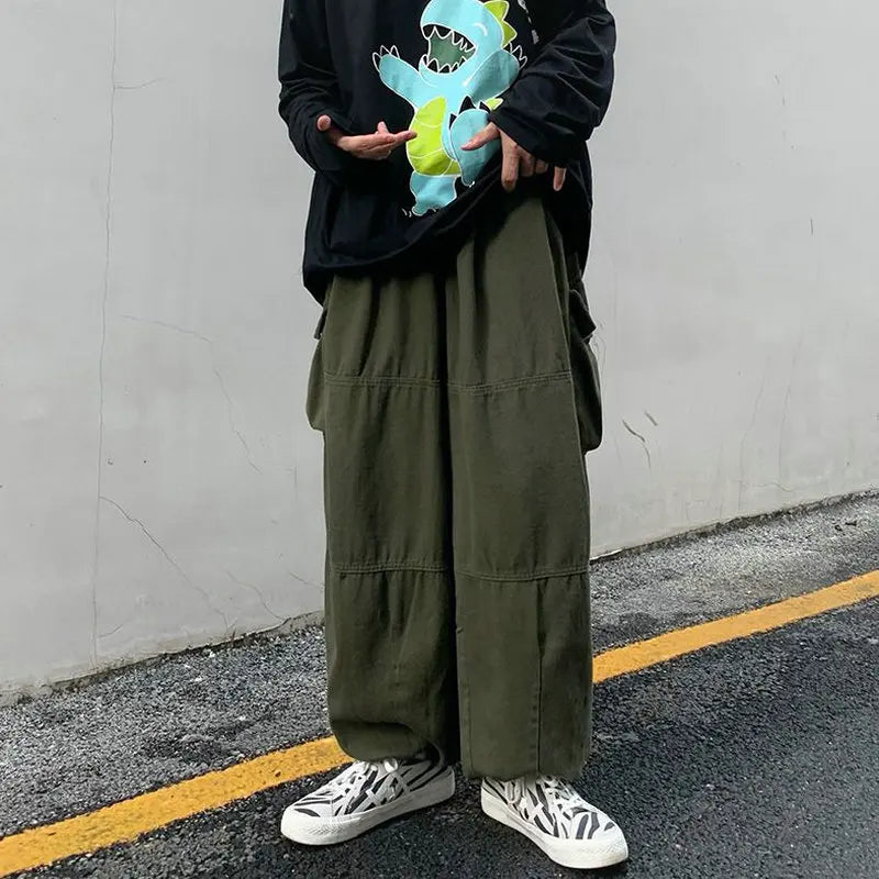 Spring Casual Oversize Cargo Pants Men Streetwear Solid Harajuku Loose Straight Trousers Wide-leg Baggy Pants For Man