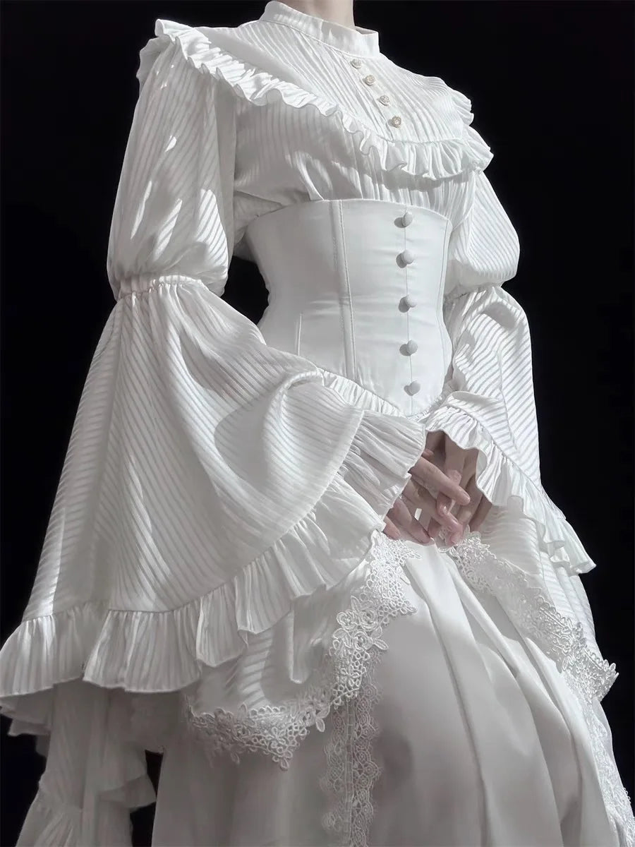 jinran White Gothic Style Lolita Dress Pure Shirt Fishbone Skirt Ji Oversleeve Birthday