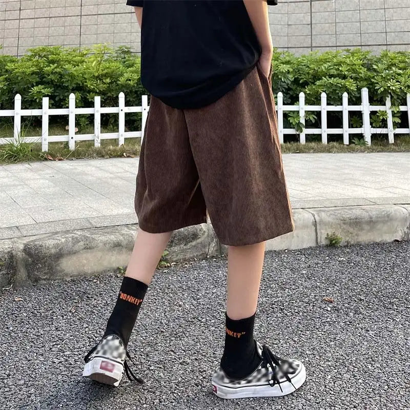 Brown Corduroy Shorts Oversized Baggy Five Point Trousers Summer Korean Fashion Wide Leg Pants Ins Hip Hop Bottoms Men and Women