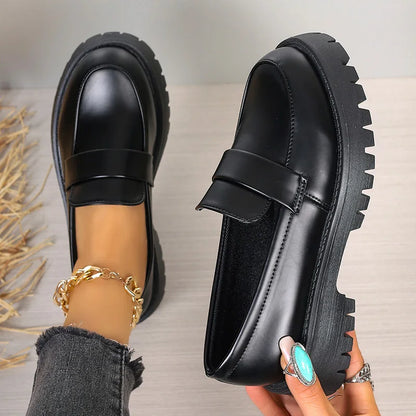 jinran British Style Platform Loafers Women 2024 Plus Size Round Toe Single Shoes Woman Thick Bottom Pu Leather Shoes Mujer