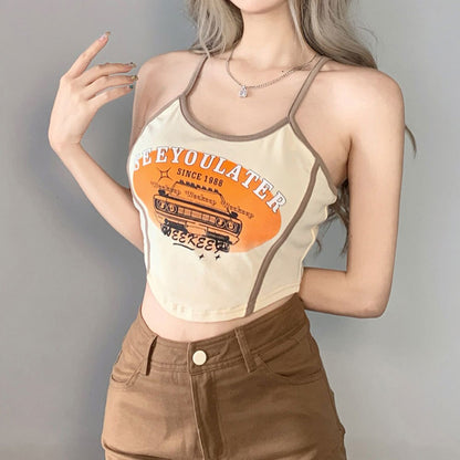 jinran American Print Tank Tops Basic Top Women's Outfit Summer Clubwear Party 2022 Bodycon INS Y2K Spice Girls New Tee Shirt