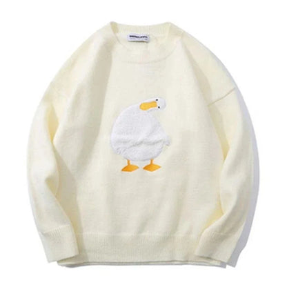 Harajuku Oversized Knitwear Sweater Men Cartoon Duck Goose Embroidery Jumpers Japanese Fashion O-Neck Streetwear Couple Unisex