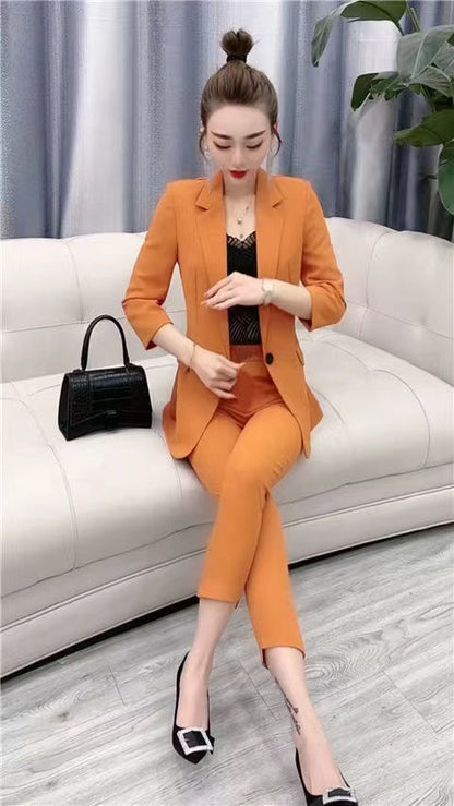 jinran Women's Oversized Suit 2022 Spring and Summer Korean Fashion Commuting Two-piece Suit Leggings Suit Two-piece Suit for Women