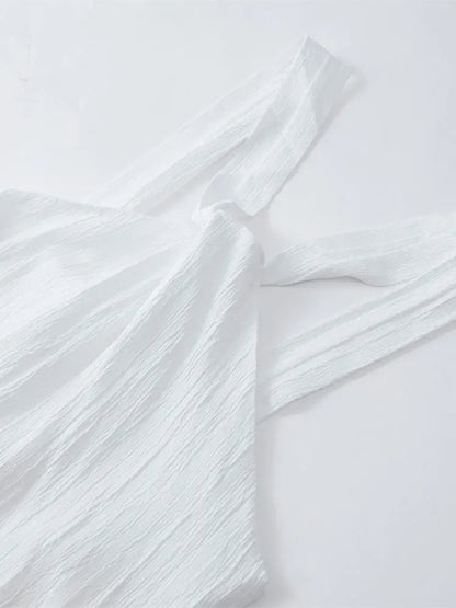 jinran Sexy White Off Shoulder Halter Pleated Maxi Dress For Women Fashion Sleeveless Loose Dresses 2024 Lady High Streetwear Vestidos