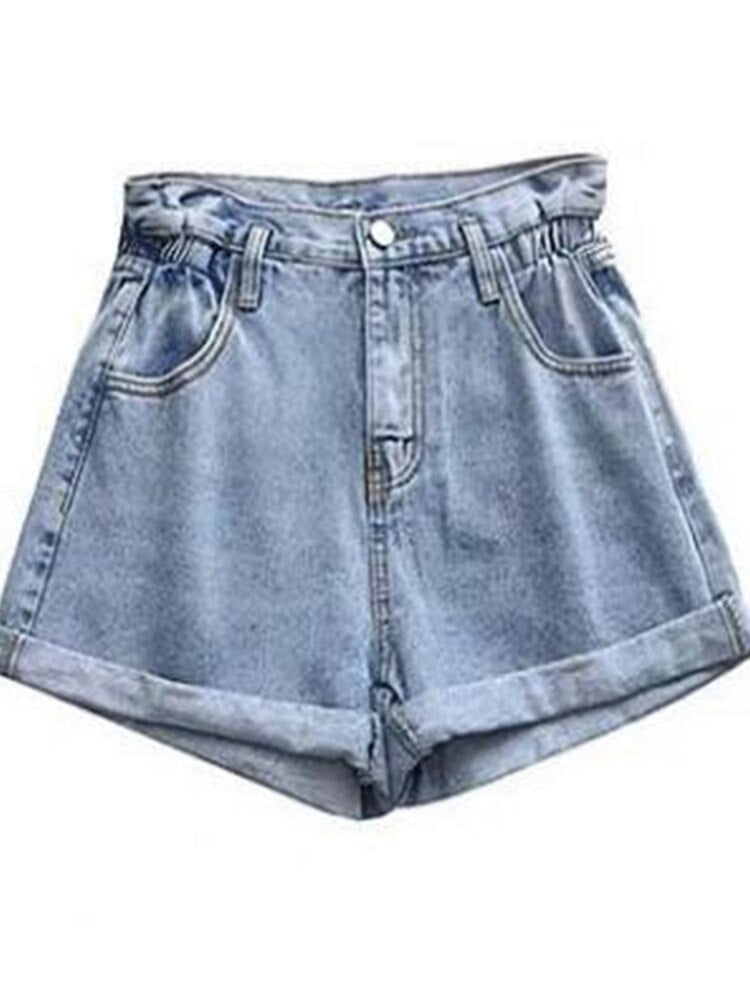 jinran New 2022 High Waist Denim Shorts Women Casual Loose Ladies Fashion Plus Size Elastic Waist Wide Leg Short Jeans Female