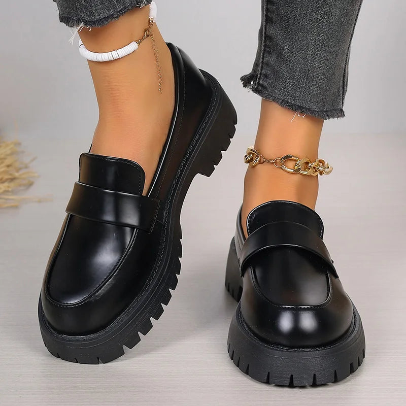 jinran British Style Platform Loafers Women 2024 Plus Size Round Toe Single Shoes Woman Thick Bottom Pu Leather Shoes Mujer