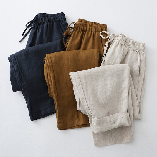 jinran Vintage Cotton Linen Casual Harem Pants Women Breathable Elastic Waist Ankle-Length Trousers Soft Summer Packets U261