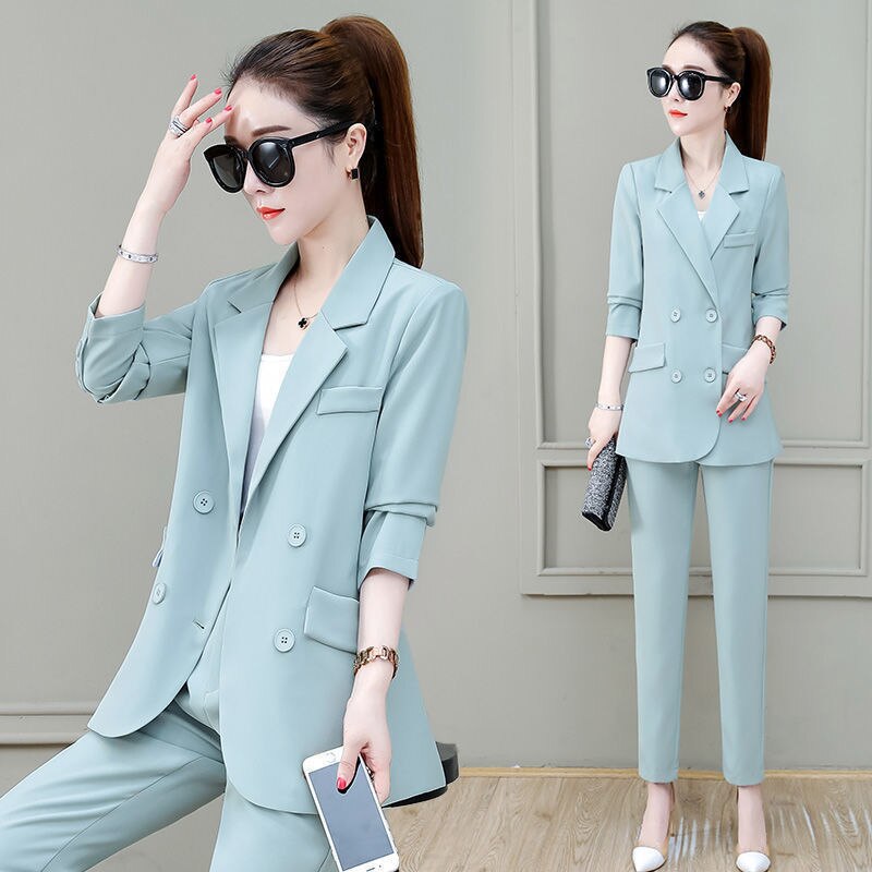 jinran Summer New Korean Fashion Elegant Women's Trouser Suits Office Blazer White Vest Casual Pants Three Piece Set Female Jacket Set