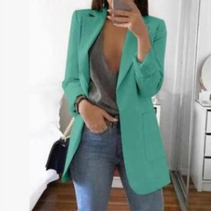 jinran Suit Jacket Female Spring Autumn New European American Solid Color Fashion Lapel Slim Cardigan Leisure Suit Jacket Female