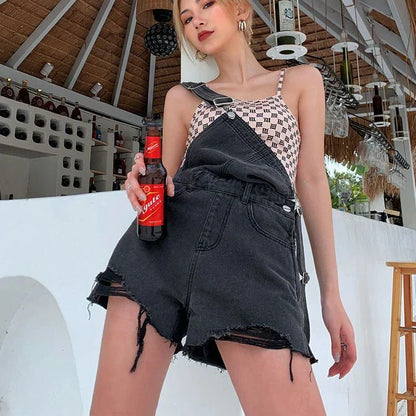 jinran Korean Fashion Women Clothes Denim Jumpsuit Sexy Hot Girls Suspender High Waist A Line Shorts Bodysuit Jeans Rompers