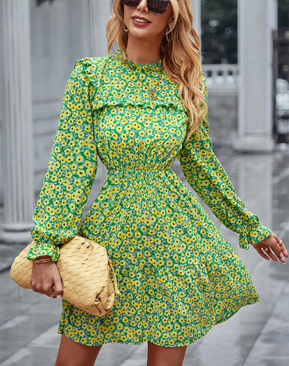 jinran Spring Summer Fashion Print Dress Women Long Sleeve Medium Length Skirt Office Commuter Women's Dress Dresses Women Robe Dress