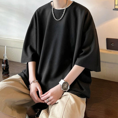 Men's Summer Fashion Short Sleeve Casual T Shirt Male New Ice Silk Thin Tops Tees Men Solid Color Oversize T-shirts G36