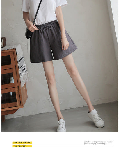 jinran Women Summer Casual Solid Cotton Linen Loose Shorts Korean Harajuku Elastic Waist Wide Leg Short Pants Summer Basic Chic Shorts