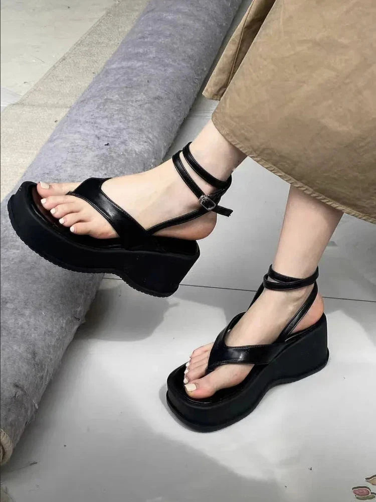 jinran Black Sexy Platform Elevation Fashion Sandal Women 2024 Summer Outside Wear Lace Sandal Female Korea Style Lace-up Fairy Sandals