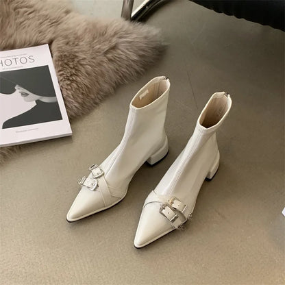 jinran Boots Women New 2024 Shoes Zipper Luxury Designer silver High Heel Leather Ladies Pointy Autumn Rubber Ankle Fashion Rome Riding