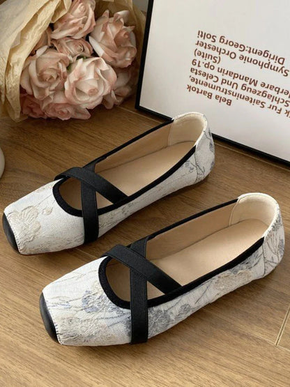 jinran Sweet Rose Pure Color Ballet Shoes Women New Retro Embroidery 2024 Summer Mary Jane Shoes Female Floral Cheongsam Single Shoes