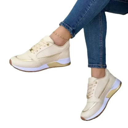 jinran 2024 Hot Sale Ladies Shoes Lace Up Women's Vulcanize Shoes Autumn Round Toe Mixed Colors Increase Height Casual Sneakers Women