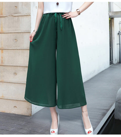 jinran Wide Leg Pants Women'S Spring Summer New Korean  Versatile Loose Chiffon Leisure Straight Tube 8-Point High Waist Trousers Lady