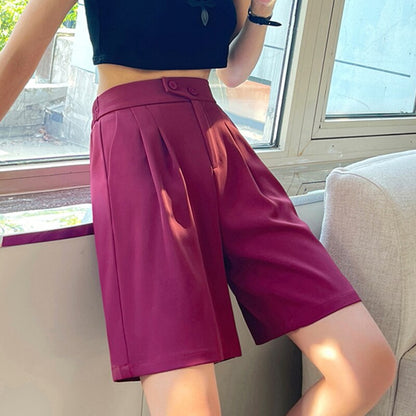 jinran Office Lady 2022 Summer Suit Women Shorts Solid Hot Shorts Knee Length Shorts Female Casual Half Trousers Loose Capris Bermuda