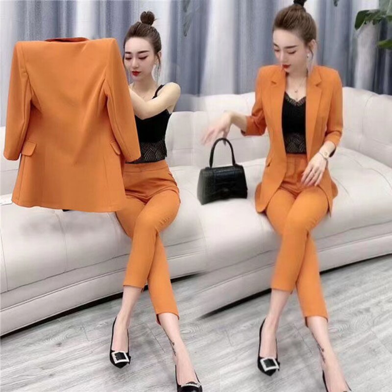 jinran Women's Oversized Suit 2022 Spring and Summer Korean Fashion Commuting Two-piece Suit Leggings Suit Two-piece Suit for Women