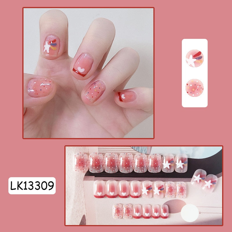 jinran 24Pcs New White Daisy Fake Nails Short Simple Detachable Wearable Armor Wearing Reusable False Nails Ballerina Press on Nail Set