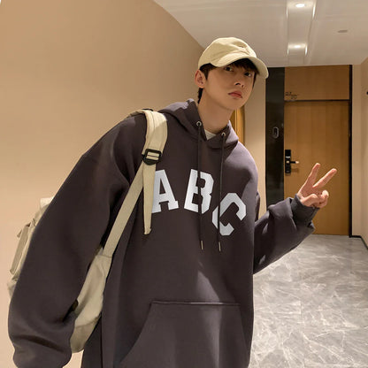 ABC Letter Print Men's Hoodies Korean Fashion Harajuku Oversized Pullover Hip Hop Long Sleeve Hooded Sweatshirts Streetwear