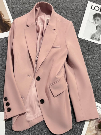 jinran Pink Suit and Jacket Female 2022 Spring and Autumn New Commuter Loose Leisure Joker Black Suit and Jacket Blazer Women