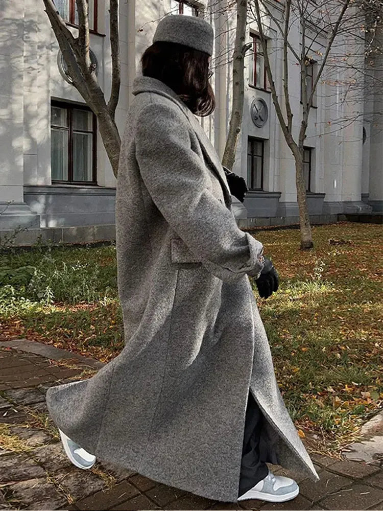 nvxiot  -  Solid Warm Elegant Women Coat Turn-down Collar Long Sleeve Jacket Casual Winter Autumn Long Outerwears Lady Fashion Loose Coats