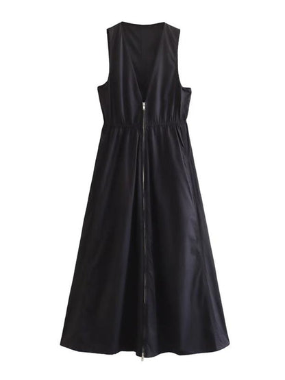 jinran Women Elegant Solid Long Dresses 2023 Summer Zipper Sleeveless Oversized Dresses Fashion Party Vestidos